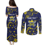 Personalized North Queensland Cowboys Couples Matching Puletasi and Long Sleeve Button Shirt Aboriginal Pattern with Graffiti Style Design