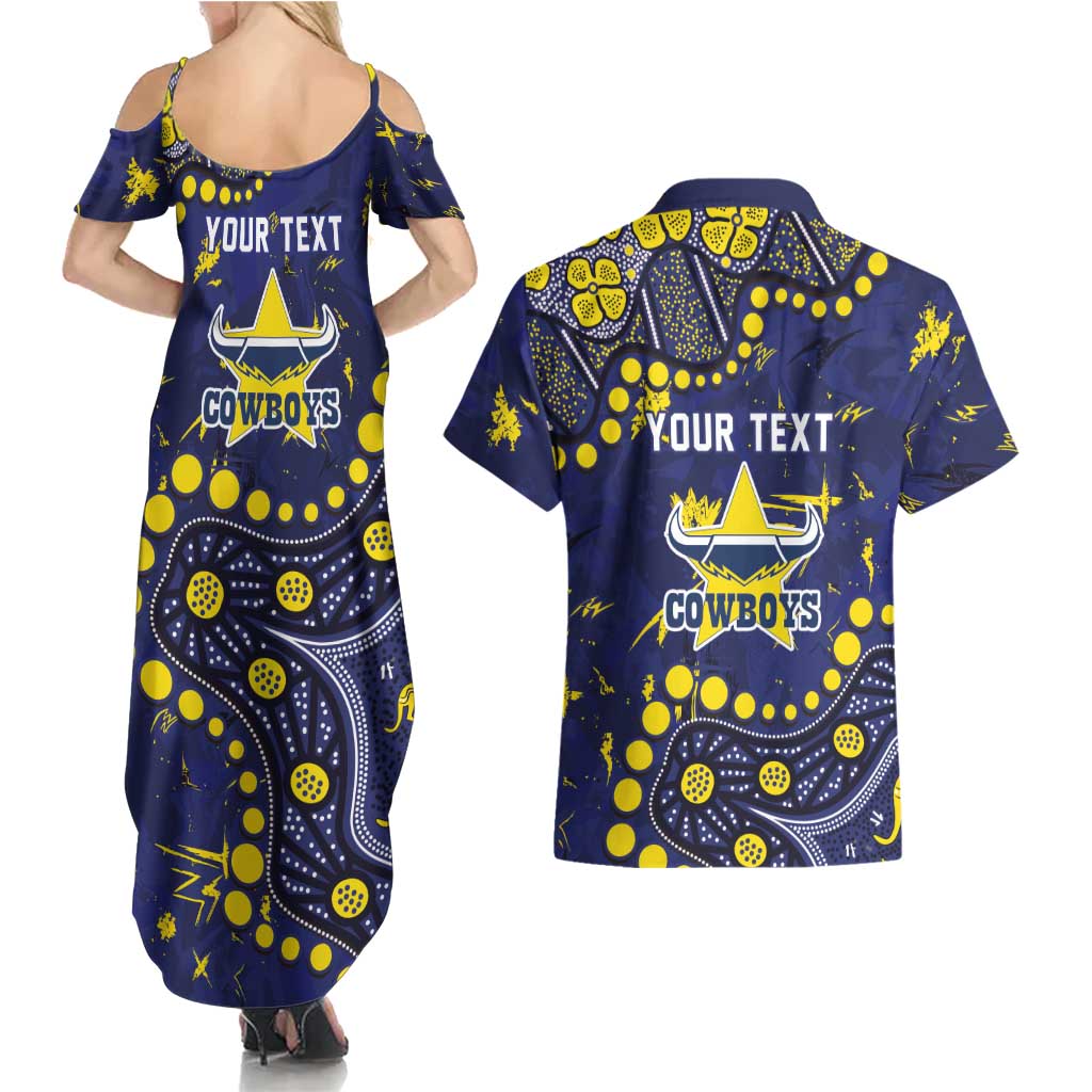 Personalized North Queensland Cowboys Couples Matching Summer Maxi Dress and Hawaiian Shirt Aboriginal Pattern with Graffiti Style Design