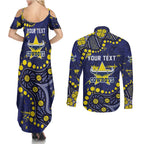 Personalized North Queensland Cowboys Couples Matching Summer Maxi Dress and Long Sleeve Button Shirt Aboriginal Pattern with Graffiti Style Design