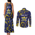 Personalized North Queensland Cowboys Couples Matching Tank Maxi Dress and Long Sleeve Button Shirt Aboriginal Pattern with Graffiti Style Design