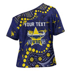 Personalized North Queensland Cowboys Cross Shoulder Shirt Aboriginal Pattern with Graffiti Style Design