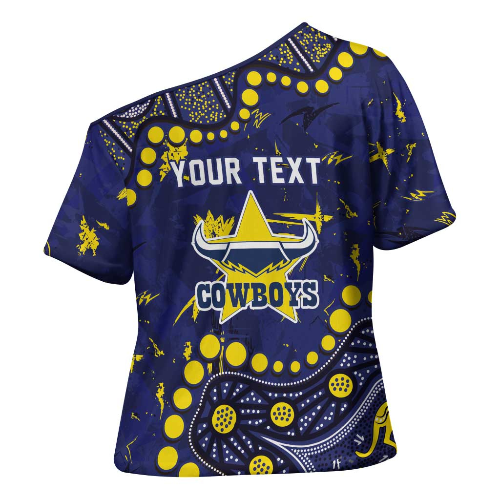 Personalized North Queensland Cowboys Cross Shoulder Shirt Aboriginal Pattern with Graffiti Style Design