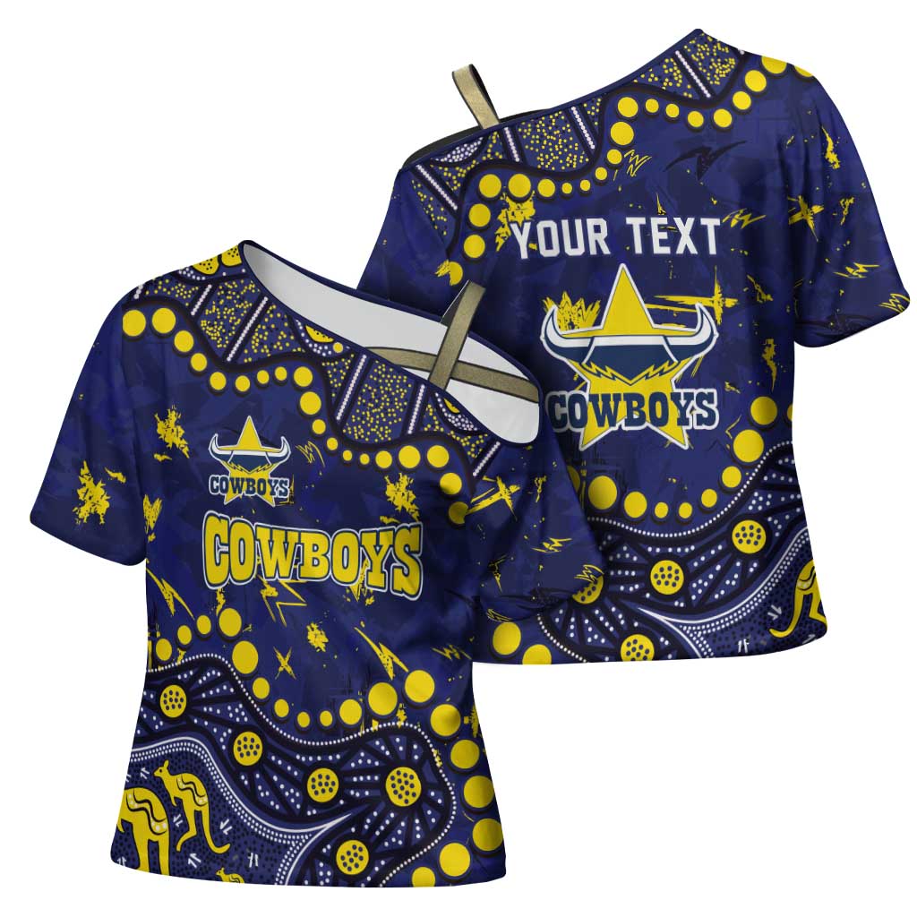Personalized North Queensland Cowboys Cross Shoulder Shirt Aboriginal Pattern with Graffiti Style Design