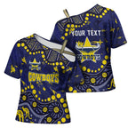 Personalized North Queensland Cowboys Cross Shoulder Shirt Aboriginal Pattern with Graffiti Style Design