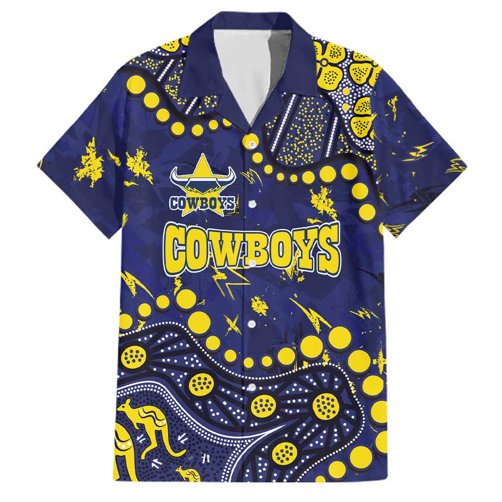 Personalized North Queensland Cowboys Family Matching Mermaid Dress and Hawaiian Shirt Aboriginal Pattern with Graffiti Style Design