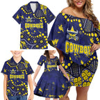 Personalized North Queensland Cowboys Family Matching Off Shoulder Short Dress and Hawaiian Shirt Aboriginal Pattern with Graffiti Style Design