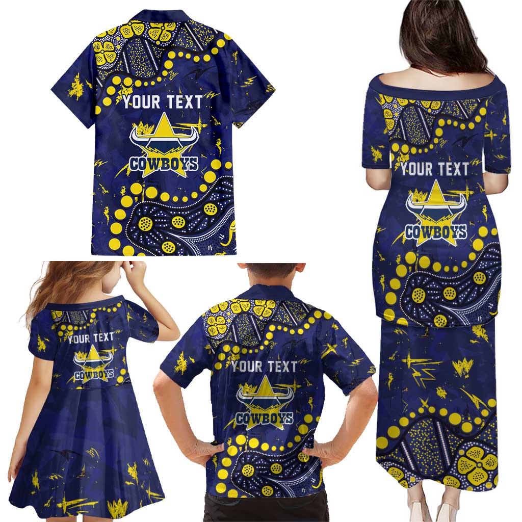 Personalized North Queensland Cowboys Family Matching Puletasi and Hawaiian Shirt Aboriginal Pattern with Graffiti Style Design