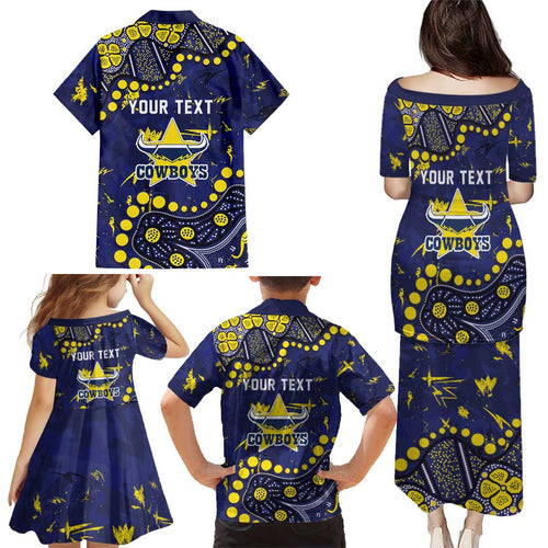 Personalized North Queensland Cowboys Family Matching Puletasi and Hawaiian Shirt Aboriginal Pattern with Graffiti Style Design