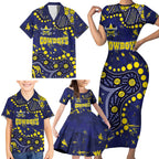 Personalized North Queensland Cowboys Family Matching Short Sleeve Bodycon Dress and Hawaiian Shirt Aboriginal Pattern with Graffiti Style Design