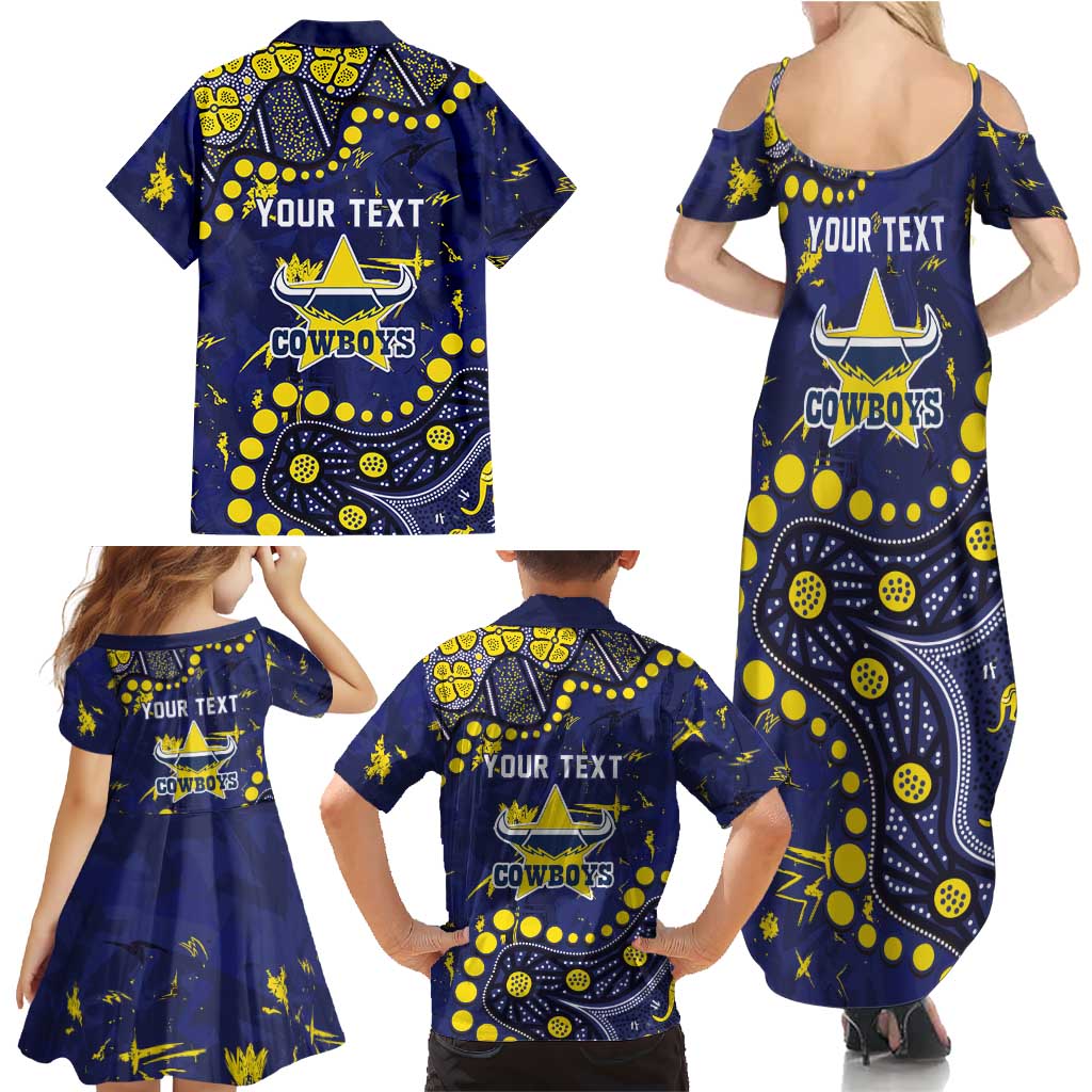 Personalized North Queensland Cowboys Family Matching Summer Maxi Dress and Hawaiian Shirt Aboriginal Pattern with Graffiti Style Design