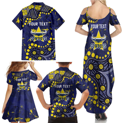Personalized North Queensland Cowboys Family Matching Summer Maxi Dress and Hawaiian Shirt Aboriginal Pattern with Graffiti Style Design
