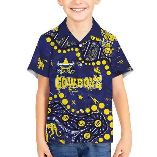 Personalized North Queensland Cowboys Family Matching Summer Maxi Dress and Hawaiian Shirt Aboriginal Pattern with Graffiti Style Design