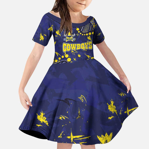Personalized North Queensland Cowboys Family Matching Tank Maxi Dress and Hawaiian Shirt Aboriginal Pattern with Graffiti Style Design