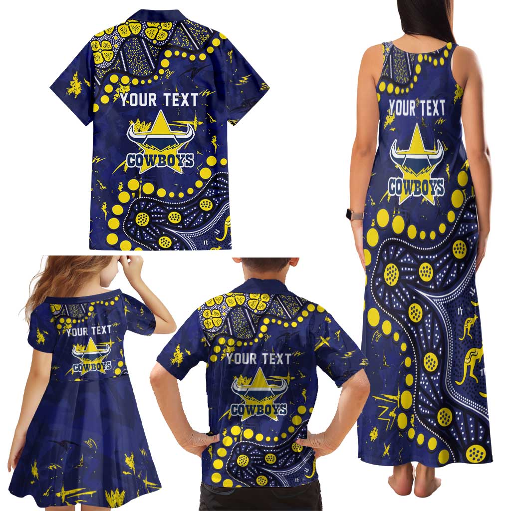 Personalized North Queensland Cowboys Family Matching Tank Maxi Dress and Hawaiian Shirt Aboriginal Pattern with Graffiti Style Design
