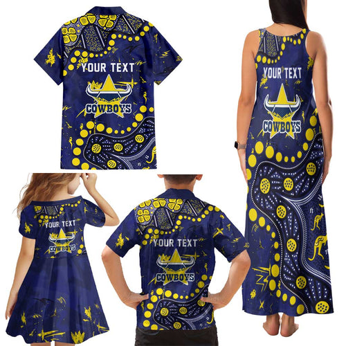 Personalized North Queensland Cowboys Family Matching Tank Maxi Dress and Hawaiian Shirt Aboriginal Pattern with Graffiti Style Design