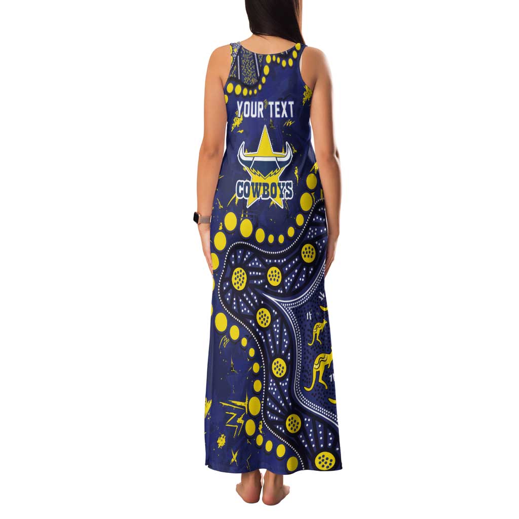 Personalized North Queensland Cowboys Family Matching Tank Maxi Dress and Hawaiian Shirt Aboriginal Pattern with Graffiti Style Design
