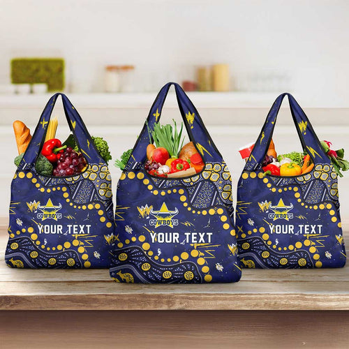 Personalized North Queensland Cowboys Grocery Bag Aboriginal Pattern with Graffiti Style Design