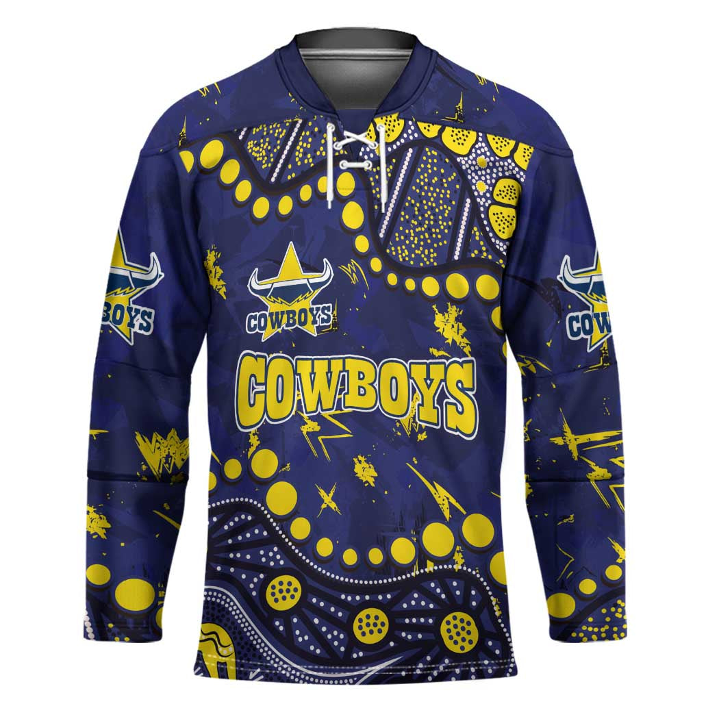Personalized North Queensland Cowboys Hockey Jersey Aboriginal Pattern with Graffiti Style Design