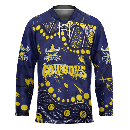 Personalized North Queensland Cowboys Hockey Jersey Aboriginal Pattern with Graffiti Style Design