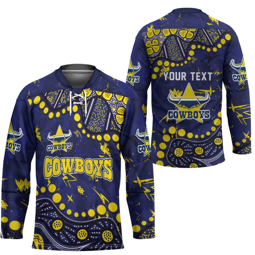 Personalized North Queensland Cowboys Hockey Jersey Aboriginal Pattern with Graffiti Style Design