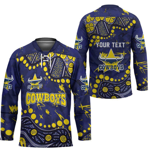 Personalized North Queensland Cowboys Hockey Jersey Aboriginal Pattern with Graffiti Style Design