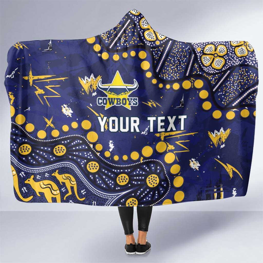 Personalized North Queensland Cowboys Hooded Blanket Aboriginal Pattern with Graffiti Style Design