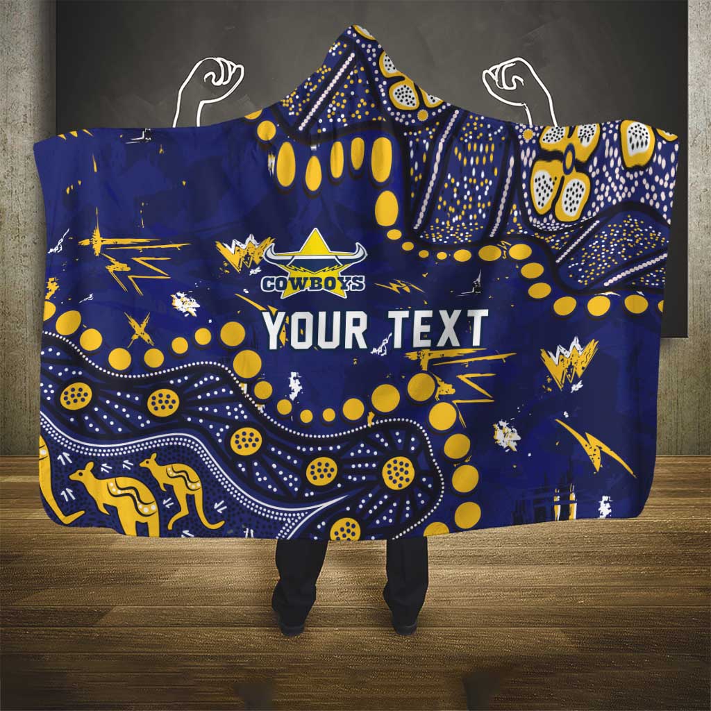 Personalized North Queensland Cowboys Hooded Blanket Aboriginal Pattern with Graffiti Style Design