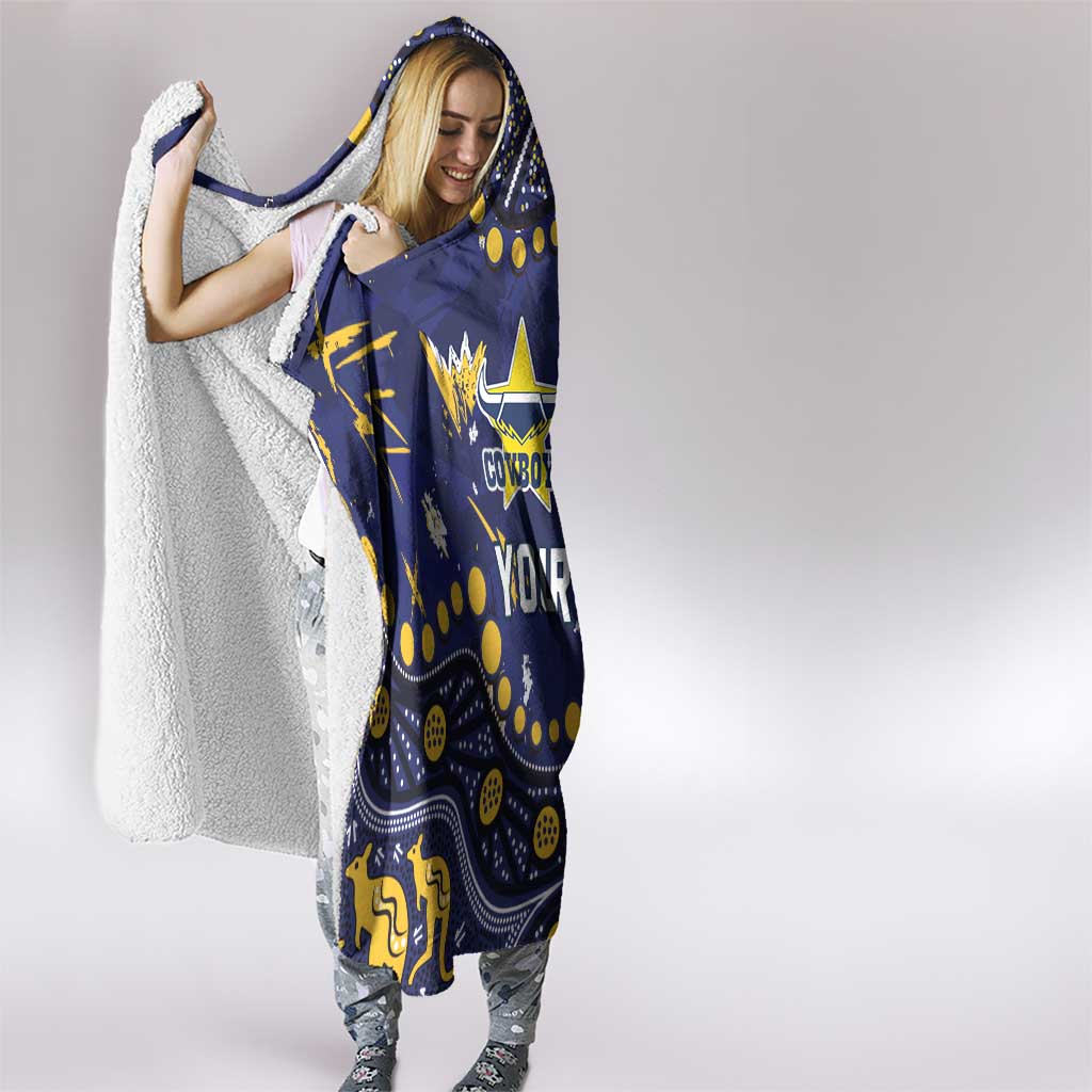 Personalized North Queensland Cowboys Hooded Blanket Aboriginal Pattern with Graffiti Style Design