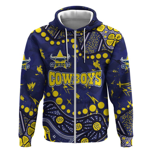 Personalized North Queensland Cowboys Hoodie Aboriginal Pattern with Graffiti Style Design
