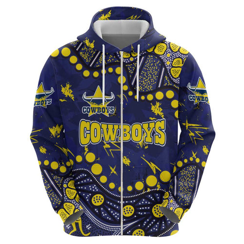 Personalized North Queensland Cowboys Hoodie Aboriginal Pattern with Graffiti Style Design