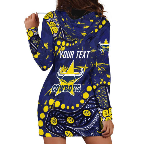 Personalized North Queensland Cowboys Hoodie Dress Aboriginal Pattern with Graffiti Style Design