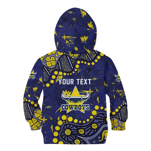 Personalized North Queensland Cowboys Kid Hoodie Aboriginal Pattern with Graffiti Style Design