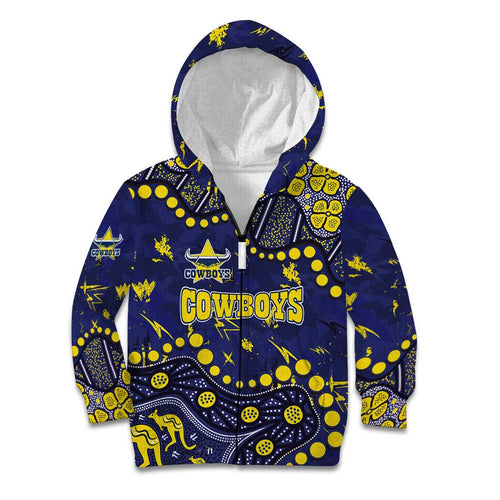 Personalized North Queensland Cowboys Kid Hoodie Aboriginal Pattern with Graffiti Style Design