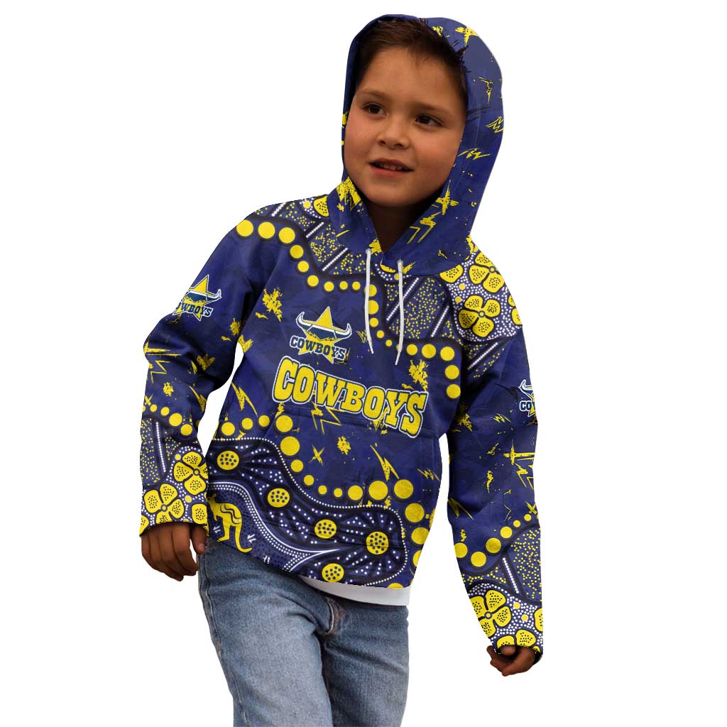 Personalized North Queensland Cowboys Kid Hoodie Aboriginal Pattern with Graffiti Style Design