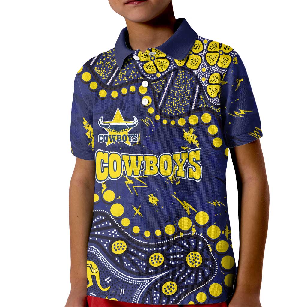 Personalized North Queensland Cowboys Kid Polo Shirt Aboriginal Pattern with Graffiti Style Design