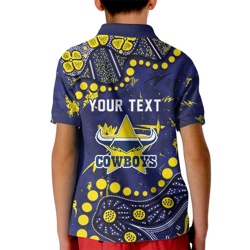 Personalized North Queensland Cowboys Kid Polo Shirt Aboriginal Pattern with Graffiti Style Design