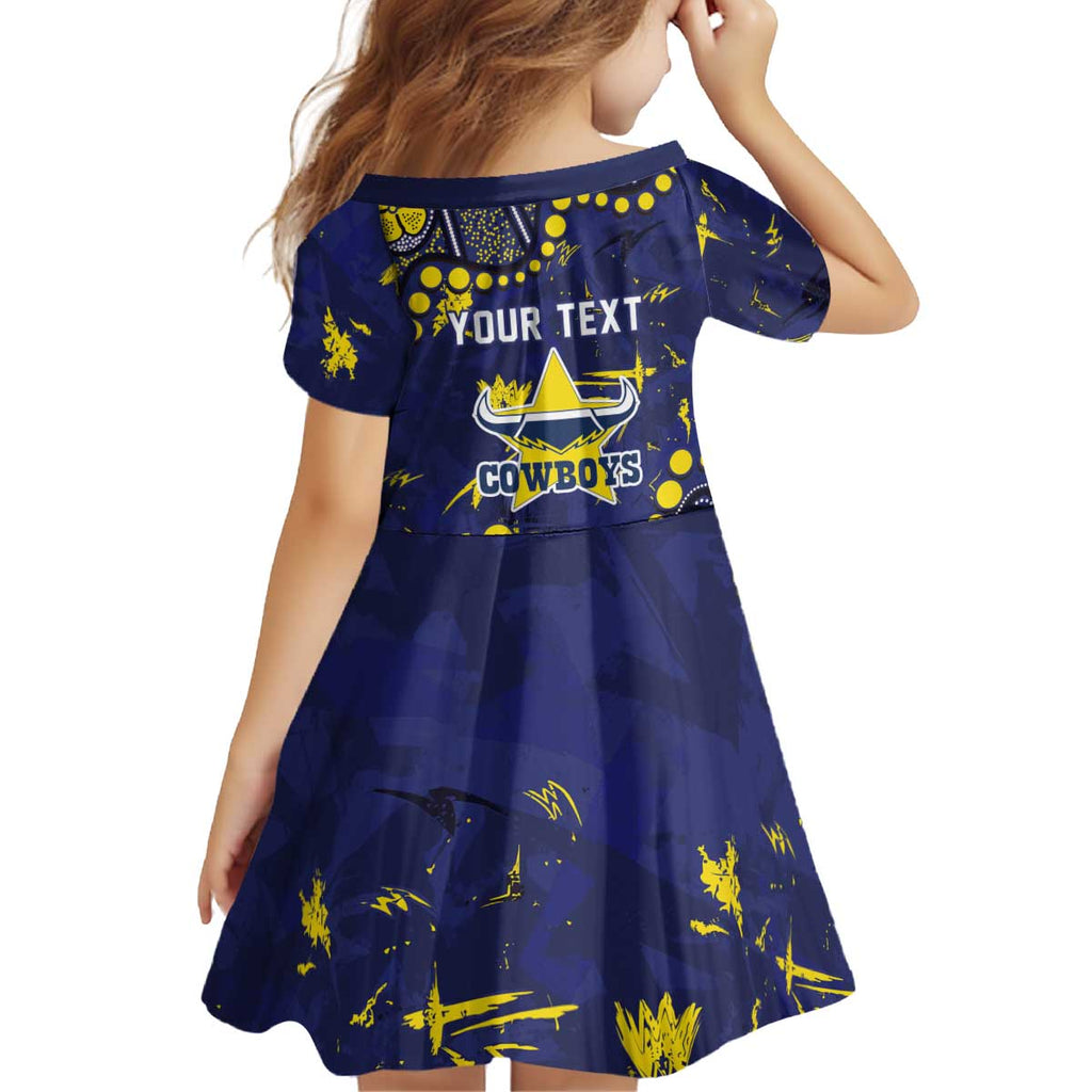 Personalized North Queensland Cowboys Kid Short Sleeve Dress Aboriginal Pattern with Graffiti Style Design