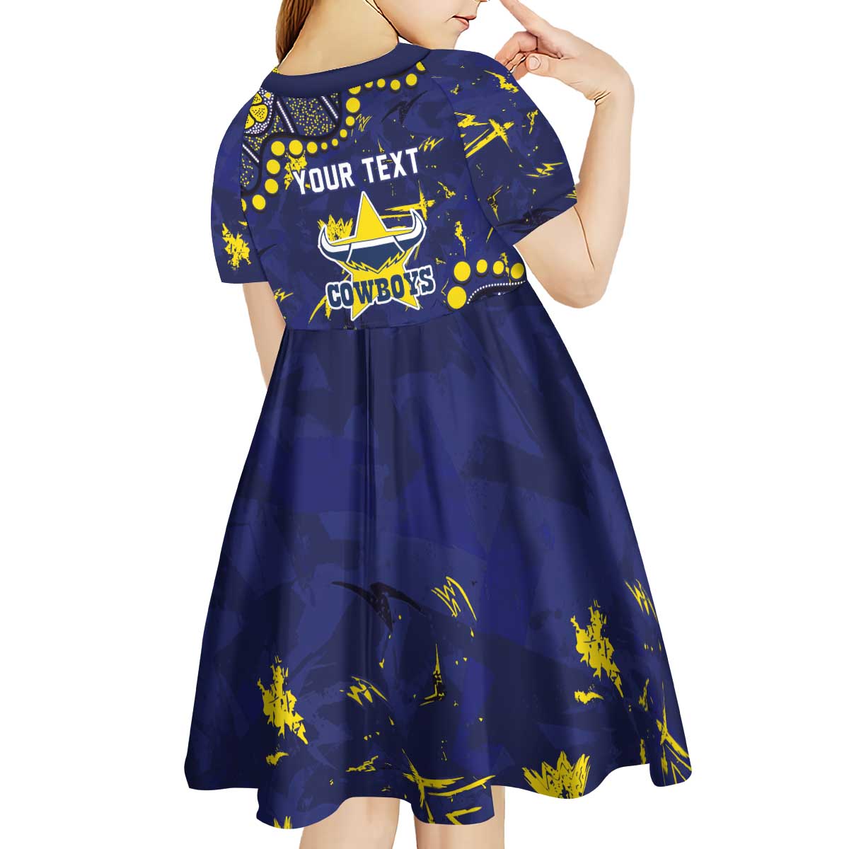Personalized North Queensland Cowboys Kid Short Sleeve Dress Aboriginal Pattern with Graffiti Style Design