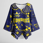 Personalized North Queensland Cowboys Kimono Sleeve Blouse Aboriginal Pattern with Graffiti Style Design