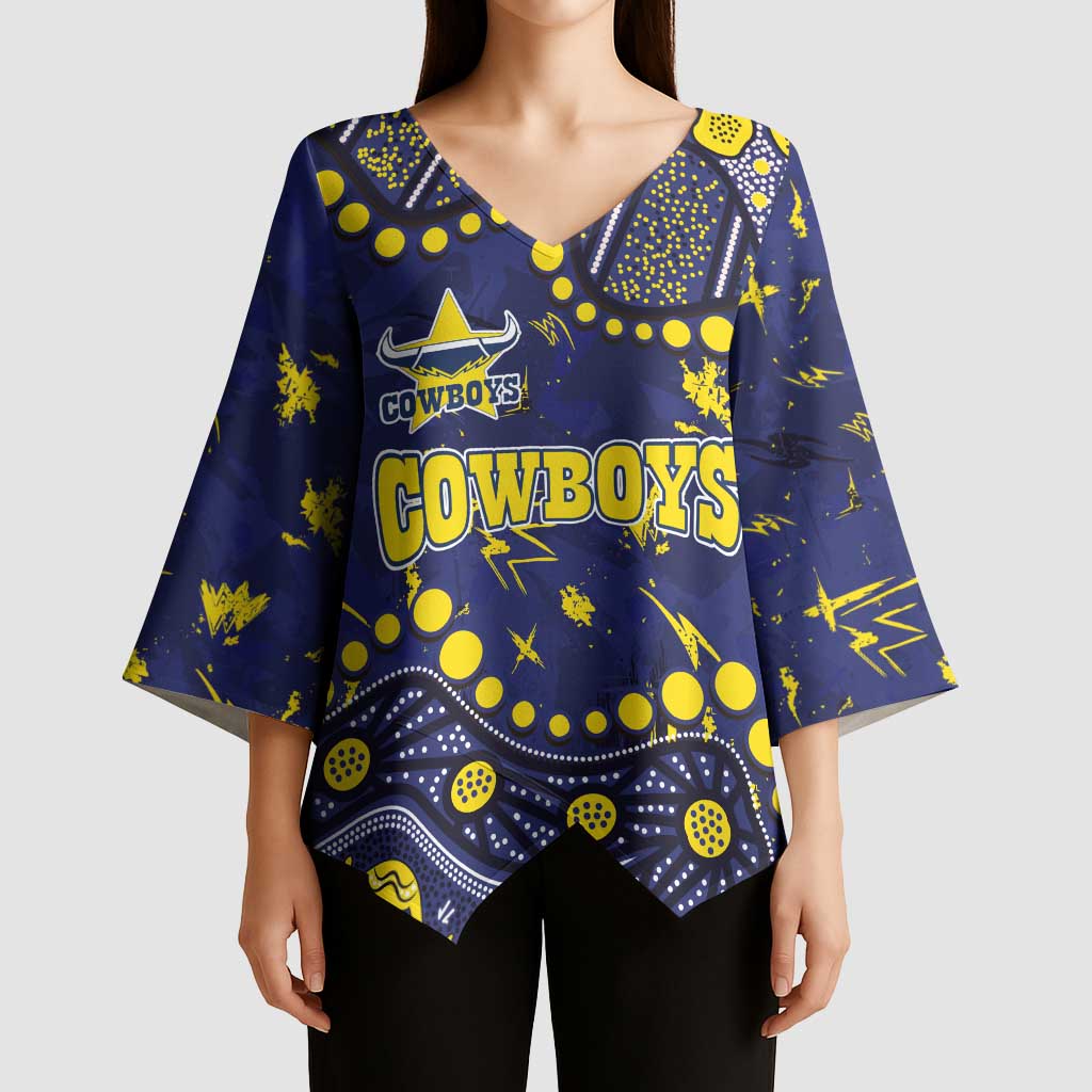 Personalized North Queensland Cowboys Kimono Sleeve Blouse Aboriginal Pattern with Graffiti Style Design