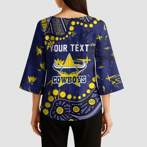 Personalized North Queensland Cowboys Kimono Sleeve Blouse Aboriginal Pattern with Graffiti Style Design