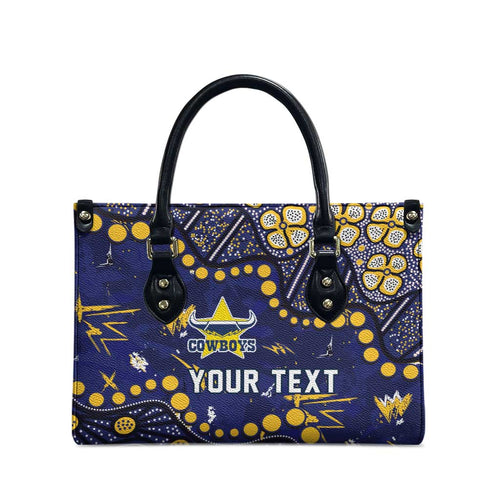 Personalized North Queensland Cowboys Leather Bag Aboriginal Pattern with Graffiti Style Design