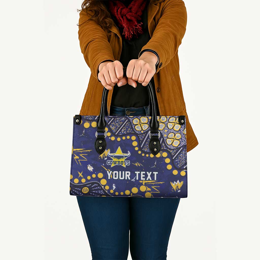 Personalized North Queensland Cowboys Leather Bag Aboriginal Pattern with Graffiti Style Design