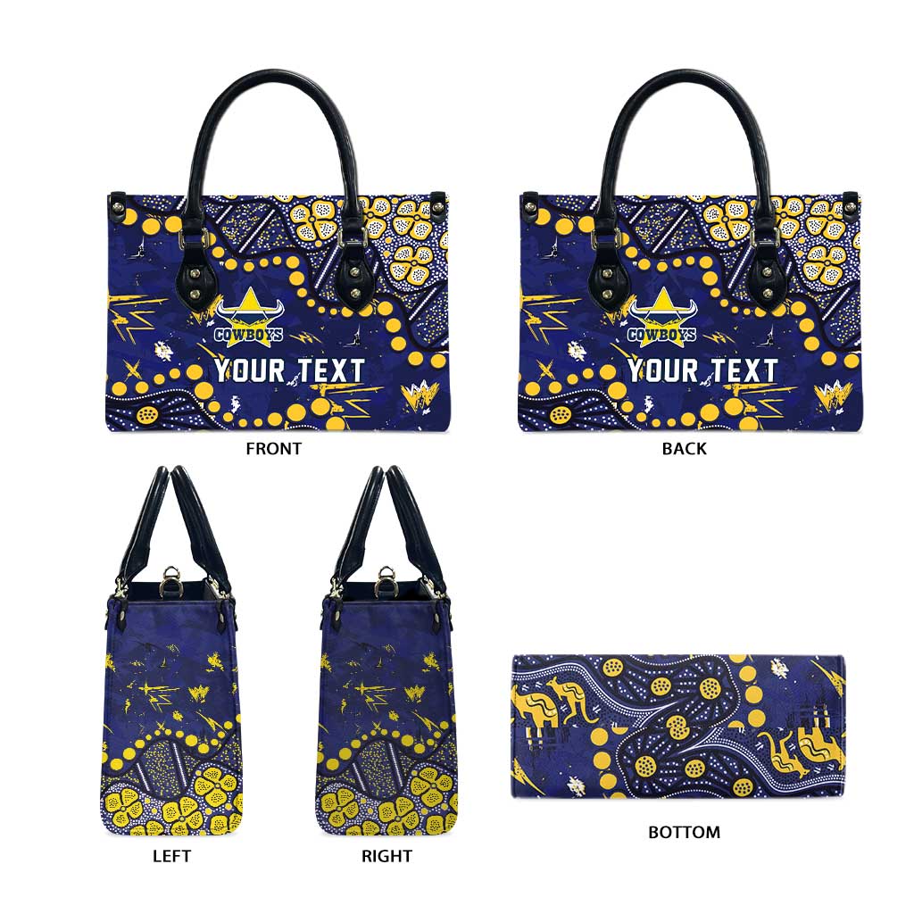 Personalized North Queensland Cowboys Leather Bag Aboriginal Pattern with Graffiti Style Design