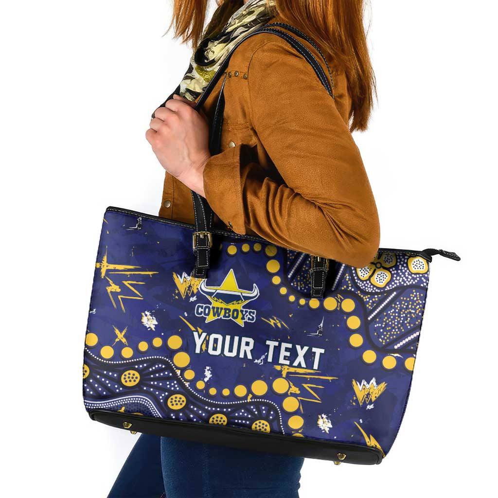Personalized North Queensland Cowboys Leather Tote Bag Aboriginal Pattern with Graffiti Style Design