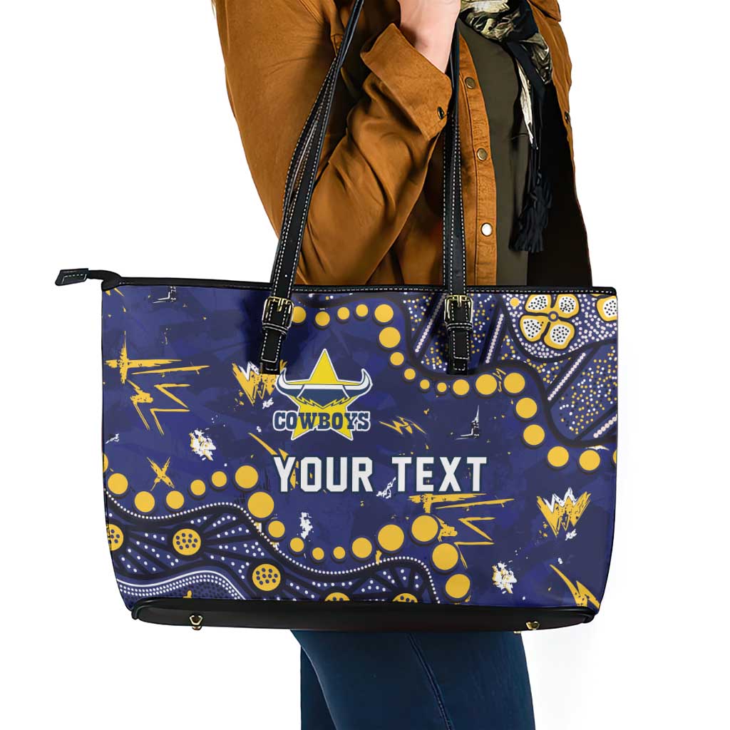 Personalized North Queensland Cowboys Leather Tote Bag Aboriginal Pattern with Graffiti Style Design