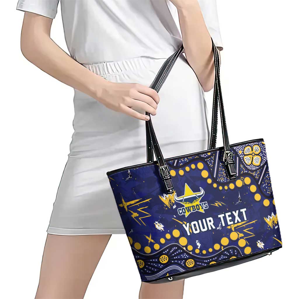 Personalized North Queensland Cowboys Leather Tote Bag Aboriginal Pattern with Graffiti Style Design