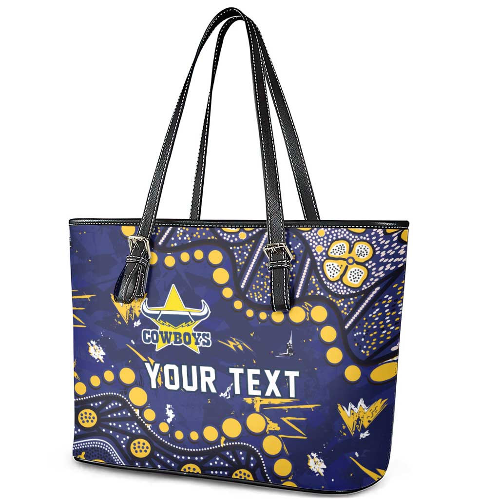Personalized North Queensland Cowboys Leather Tote Bag Aboriginal Pattern with Graffiti Style Design