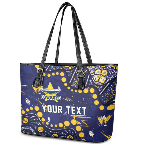 Personalized North Queensland Cowboys Leather Tote Bag Aboriginal Pattern with Graffiti Style Design