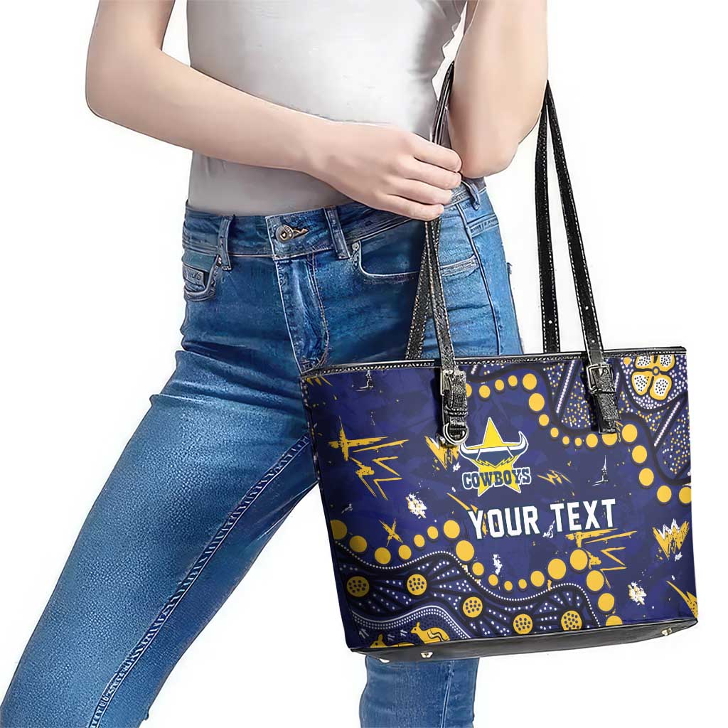 Personalized North Queensland Cowboys Leather Tote Bag Aboriginal Pattern with Graffiti Style Design